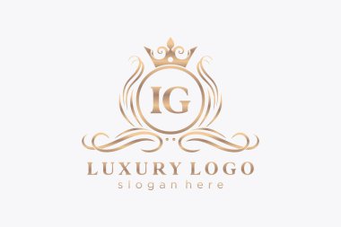 Restaurant, Royalty, Boutique, Cafe, Hotel, Heraldic, Mücevher, Moda ve diğer vektör illüstrasyonları için IG Kraliyet Logosu tasarımı.