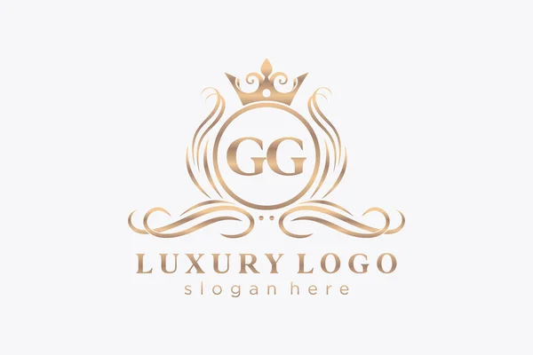 Gg字母Royal Luxury标志模板 用于餐馆 皇家酒店 精品店 咖啡店 希尔迪奇酒店 时装和其他矢量插图的矢量艺术 — 图库矢量图片