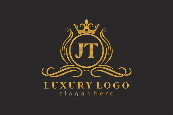 Jt字母Royal Luxury标志模板 用于餐馆 皇家酒店 精品店 咖啡店 希尔迪奇酒店 时装和其他矢量插图的矢量艺术 — 图库矢量图片