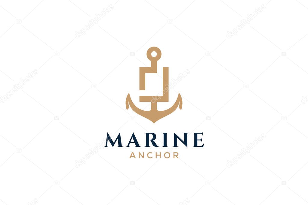 Letter J monogram, Anchor logotype. Logo of yacht club, maritime.