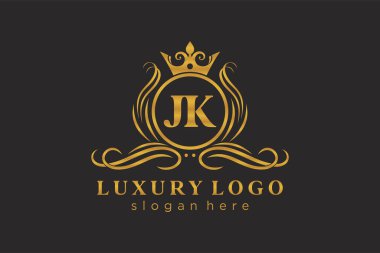 JK Letter Kraliyet Logosu Restoran, Kraliyet, Butik, Cafe, Otel, Heraldic, Mücevher, Moda ve diğer vektör ilüstrasyonları için vektör sanatı şablonu.