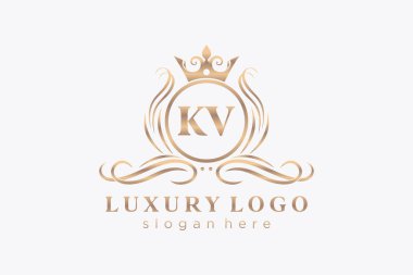 KV Letter Kraliyet Logosu Restoran, Kraliyet, Butik, Cafe, Otel, Heraldic, Mücevher, Moda ve diğer vektör ilüstrasyonları için vektör sanatı şablonu.