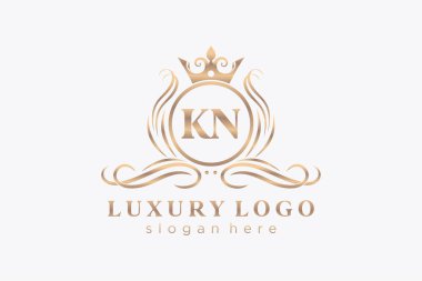 KN Kraliyet Logosu Restoran, Kraliyet, Butik, Cafe, Otel, Heraldic, Mücevher, Moda ve diğer vektör illüstrasyonları için vektör sanatı şablonu.