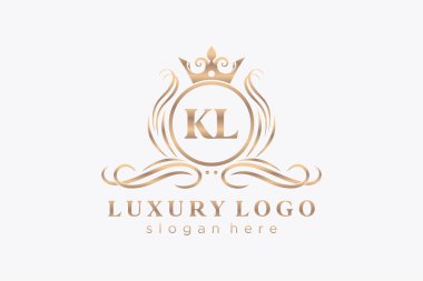 KL Letter Kraliyet Logosu Restoran, Kraliyet, Butik, Cafe, Otel, Heraldic, Mücevher, Moda ve diğer vektör ilüstrasyonları için vektör sanatı şablonu.