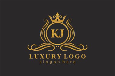 KJ Letter Kraliyet Logosu Restoran, Kraliyet, Butik, Cafe, Otel, Heraldic, Mücevher, Moda ve diğer vektör ilüstrasyonları için vektör sanatı şablonu.