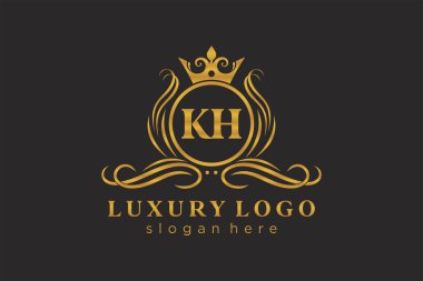 KH Letter Kraliyet Lüks Logosu Restoran, Kraliyet, Butik, Cafe, Otel, Heraldic, Mücevher, Moda ve diğer vektör ilüstrasyonları için vektör sanatı şablonu.