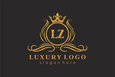 LZ Letter Kraliyet Logosu Restoran, Kraliyet, Butik, Cafe, Otel, Heraldic, Mücevher, Moda ve diğer vektör ilüstrasyonları için vektör sanatı şablonu.