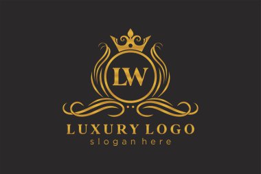 LW Kraliyet Logosu Restoran, Kraliyet, Butik, Cafe, Otel, Heraldic, Mücevher, Moda ve diğer vektör ilüstrasyonları için vektör sanatı şablonu.