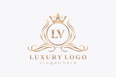 LV Letter Kraliyet Logosu Restoran, Kraliyet, Butik, Cafe, Otel, Heraldic, Mücevher, Moda ve diğer vektör ilüstrasyonları için vektör sanatı şablonu.
