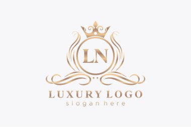 LN Kraliyet Logosu Restoran, Kraliyet, Butik, Cafe, Otel, Heraldic, Mücevher, Moda ve diğer vektör ilüstrasyonları için vektör sanatı şablonu.