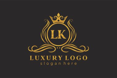 LK Kraliyet Logosu Restoran, Kraliyet, Butik, Cafe, Otel, Heraldic, Mücevher, Moda ve diğer vektör ilüstrasyonları için vektör sanatı şablonu.