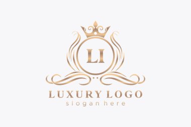 LI Letter Kraliyet Logosu Restoran, Kraliyet, Butik, Cafe, Otel, Heraldic, Mücevher, Moda ve diğer vektör çizimleri için vektör sanatı şablonu.