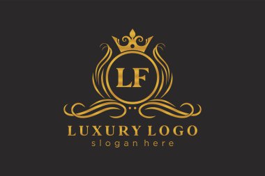 LF Kraliyet Logosu Restoran, Kraliyet, Butik, Cafe, Otel, Heraldic, Mücevher, Moda ve diğer vektör ilüstrasyonları için vektör sanatı şablonu.