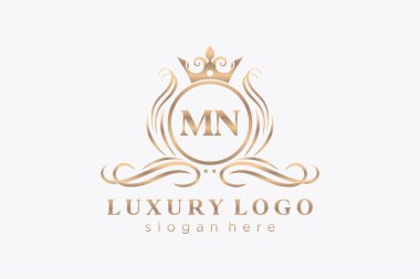 MN Kraliyet Logosu Restoran, Kraliyet, Butik, Cafe, Otel, Heraldic, Mücevher, Moda ve diğer vektör illüstrasyonları için vektör sanatı şablonu.