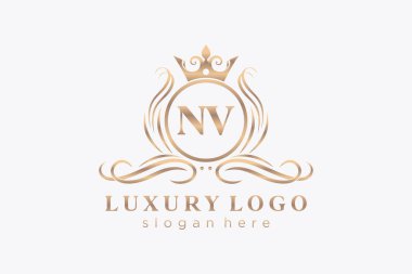 NV Letter Kraliyet Logosu Restoran, Kraliyet, Butik, Cafe, Otel, Heraldic, Mücevher, Moda ve diğer vektör ilüstrasyonları için vektör sanatı şablonu.
