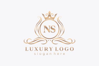 NS Letter Kraliyet Logosu Restoran, Kraliyet, Butik, Cafe, Otel, Heraldic, Mücevher, Moda ve diğer vektör ilüstrasyonları için vektör sanatı şablonu.