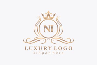 NI Kraliyet Logosu Restoran, Kraliyet, Butik, Cafe, Otel, Heraldic, Mücevher, Moda ve diğer vektör ilüstrasyonları için vektör sanatı şablonu.