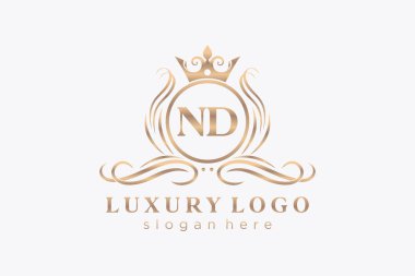 ND Kraliyet Logosu Restoran, Kraliyet, Butik, Cafe, Otel, Heraldic, Mücevher, Moda ve diğer vektör ilüstrasyonları için vektör sanatı şablonu.