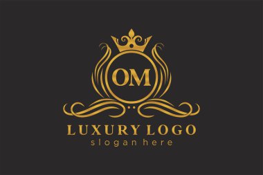 OM Kraliyet Logosu Restoran, Kraliyet, Butik, Cafe, Otel, Heraldic, Mücevher, Moda ve diğer vektör ilüstrasyonları için vektör sanatı şablonu.