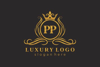 PP Kraliyet Logosu Restoran, Kraliyet, Butik, Cafe, Otel, Heraldic, Mücevher, Moda ve diğer vektör ilüstrasyonları için vektör sanatı şablonu.