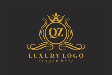 QZ Harfi Kraliyet Logosu Restoran, Kraliyet, Butik, Cafe, Otel, Heraldic, Mücevher, Moda ve diğer vektör ilüstrasyonları için vektör sanatı şablonu.