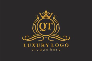 QT Kraliyet Logosu Restoran, Kraliyet, Butik, Cafe, Otel, Heraldic, Mücevher, Moda ve diğer vektör ilüstrasyonları için vektör sanatı şablonu.