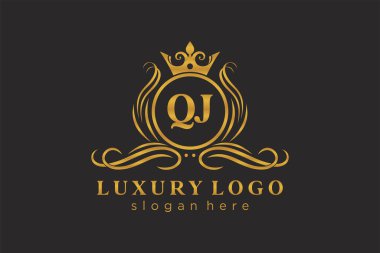 QJ Letter Kraliyet Logosu Restoran, Kraliyet, Butik, Cafe, Otel, Heraldic, Mücevher, Moda ve diğer vektör çizimleri için vektör sanatı şablonu.