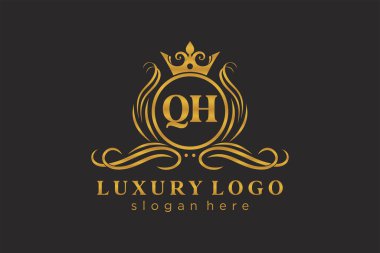 QH Letter Kraliyet Logosu Restoran, Kraliyet, Butik, Cafe, Otel, Heraldic, Mücevher, Moda ve diğer vektör çizimleri için vektör sanatı şablonu.