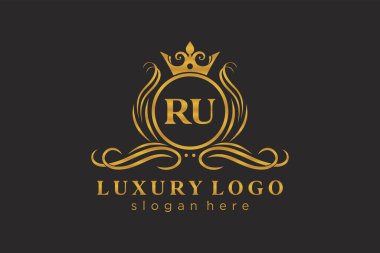 RU Letter Kraliyet Logosu Restoran, Kraliyet, Butik, Cafe, Otel, Heraldic, Mücevher, Moda ve diğer vektör ilüstrasyonları için vektör sanatı şablonu.