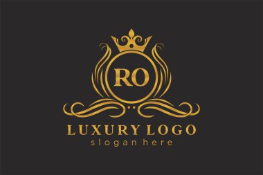 RO Kraliyet Logosu Restoran, Kraliyet, Butik, Cafe, Otel, Heraldic, Mücevher, Moda ve diğer vektör ilüstrasyonları için vektör sanatı şablonu.
