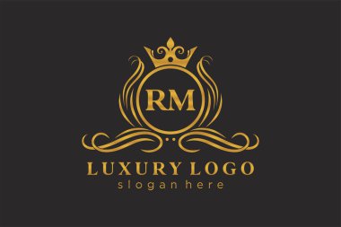 RM Kraliyet Logosu Restoran, Kraliyet, Butik, Cafe, Otel, Heraldic, Mücevher, Moda ve diğer vektör ilüstrasyonları için vektör sanatı şablonu.