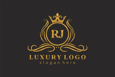 RJ Letter Kraliyet Logosu Restoran, Kraliyet, Butik, Cafe, Otel, Heraldic, Mücevher, Moda ve diğer vektör ilüstrasyonları için vektör sanatı şablonu.