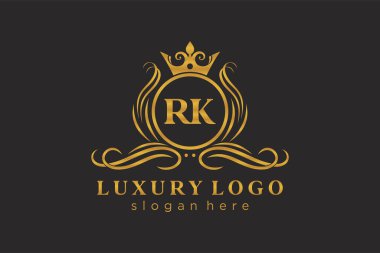 RK Kraliyet Logosu Restoran, Kraliyet, Butik, Cafe, Otel, Heraldic, Mücevher, Moda ve diğer vektör ilüstrasyonları için vektör sanatı şablonu.
