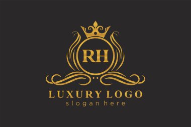 RH Letter Kraliyet Lüks Logosu Restoran, Kraliyet, Butik, Cafe, Otel, Heraldic, Mücevher, Moda ve diğer vektör ilüstrasyonları için vektör sanatı şablonu.