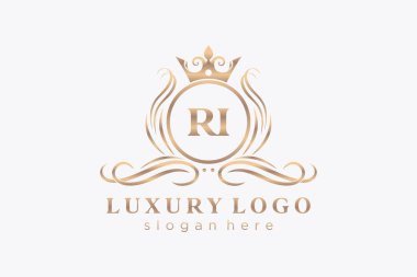 RI Kraliyet Logosu Restoran, Kraliyet, Butik, Cafe, Otel, Heraldic, Mücevher, Moda ve diğer vektör ilüstrasyonları için vektör sanatı şablonu.