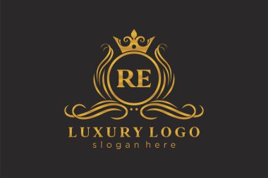 RE Kraliyet Lüks Logosu Restoran, Kraliyet, Butik, Cafe, Otel, Heraldic, Mücevher, Moda ve diğer vektör çizimleri için vektör sanatı şablonu.