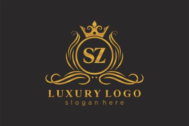 SZ Letter Kraliyet Logosu Restoran, Kraliyet, Butik, Cafe, Otel, Heraldic, Mücevher, Moda ve diğer vektör ilüstrasyonları için vektör sanatı şablonu.