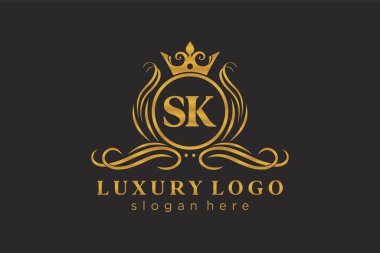 SK Kraliyet Logosu Restoran, Kraliyet, Butik, Cafe, Otel, Heraldic, Mücevher, Moda ve diğer vektör illüstrasyonları için vektör sanatı şablonu.
