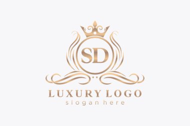 SD Letter Kraliyet Lüks Logosu Restoran, Kraliyet, Butik, Cafe, Otel, Heraldic, Mücevher, Moda ve diğer vektör çizimleri için vektör sanatı şablonu.