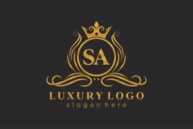 SA Kraliyet Logosu Restoran, Kraliyet, Butik, Cafe, Otel, Heraldic, Mücevher, Moda ve diğer vektör çizimleri için vektör sanatı şablonu.