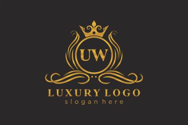 UW Letter Kraliyet Logosu Restoran, Kraliyet, Butik, Cafe, Otel, Heraldic, Mücevher, Moda ve diğer vektör ilüstrasyonları için vektör sanatı şablonu.