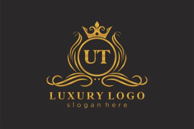 UT Kraliyet Logosu Restoran, Kraliyet, Butik, Cafe, Otel, Heraldic, Mücevher, Moda ve diğer vektör ilüstrasyonları için vektör sanatı şablonu.