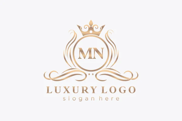 Mn字母Royal Luxury标志模板 用于餐馆 皇家酒店 精品店 咖啡店 赫拉尔迪奇酒店 时装和其他矢量插图的矢量艺术 — 图库矢量图片