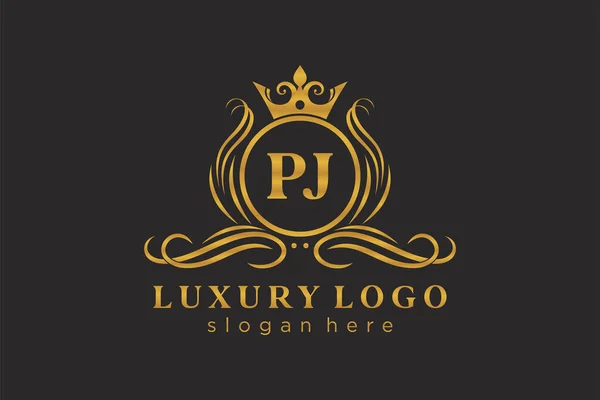 Pj字母Royal Luxury标志模板 用于餐馆 皇家酒店 精品店 咖啡店 希尔迪奇酒店 时装和其他矢量插图的矢量艺术 — 图库矢量图片