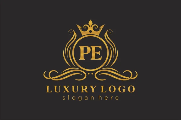 Pe字母Royal Luxury标志模板 用于餐馆 皇家酒店 精品店 咖啡店 草药店 时装和其他矢量插图的矢量艺术 — 图库矢量图片