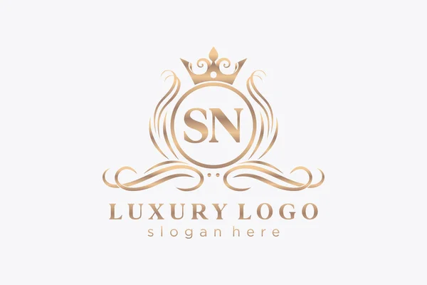 Sn字母Royal Luxury标志模板 用于餐馆 皇家酒店 精品店 咖啡店 Heraldic 时装和其他矢量插图的矢量艺术 — 图库矢量图片