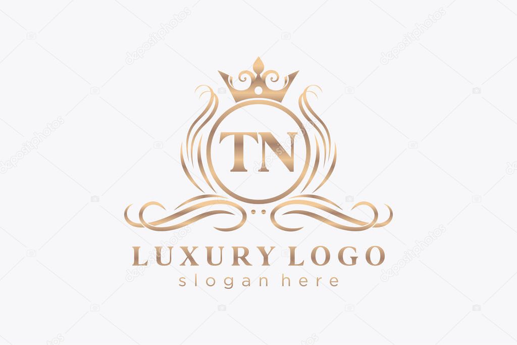 TN Letter Royal Luxury Logo template in vector art for Restaurant, Royalty, Boutique, Cafe, Hotel, Heraldic, Jewelry, Fashion and other vector illustration.