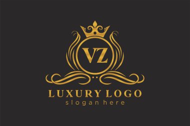 VZ Letter Kraliyet Logosu Restoran, Kraliyet, Butik, Cafe, Otel, Heraldic, Mücevher, Moda ve diğer vektör ilüstrasyonları için vektör sanatı şablonu.