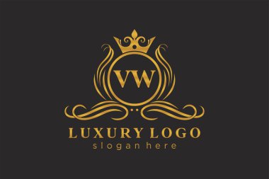 VW Kraliyet Logosu Restoran, Kraliyet, Butik, Cafe, Otel, Heraldic, Mücevher, Moda ve diğer vektör ilüstrasyonları için vektör sanatı şablonu.