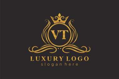 VT Kraliyet Logosu Restoran, Kraliyet, Butik, Cafe, Otel, Heraldic, Mücevher, Moda ve diğer vektör ilüstrasyonları için vektör sanatı şablonu.